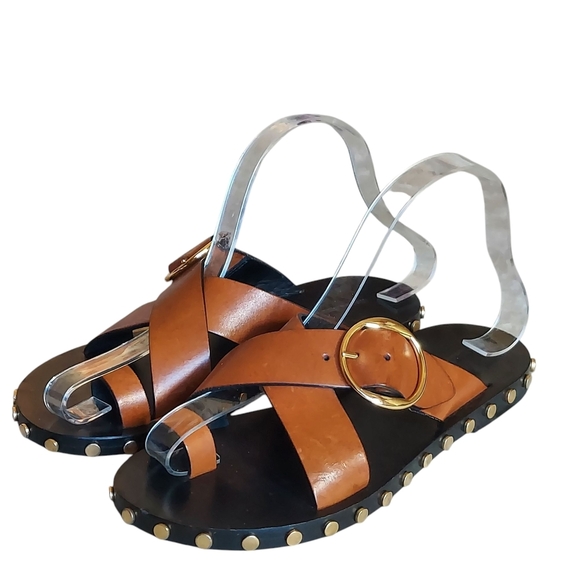 Isabel Marant Shoes - Isabel Marant Jolda Brown leather crossover straps with Gold Buckle Studded